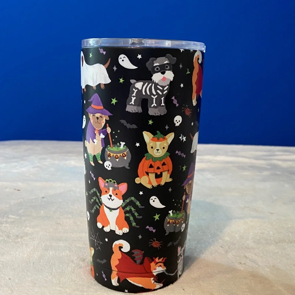 New! Clementine Halloween Dogs in Costumes Black Insulated Stainless Tumbler 👻🐶 - Picture 3 of 8